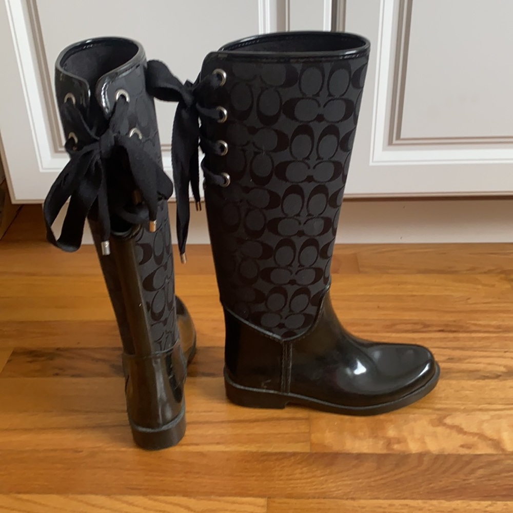 Coach Rain Boots w/ ties. Size 6 Womens - Picture 2 of 5